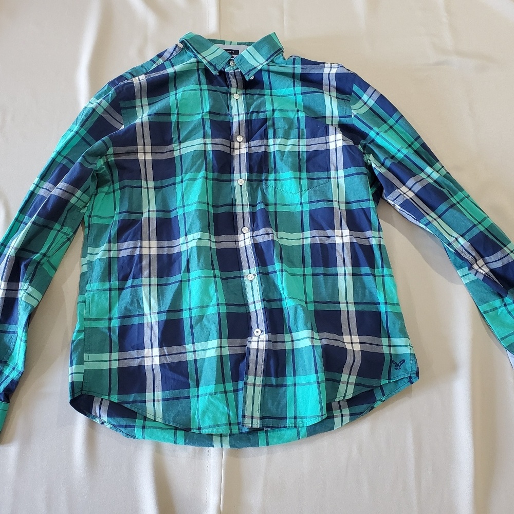 American Eagle Prep Fit Plaid Shirt- Size L